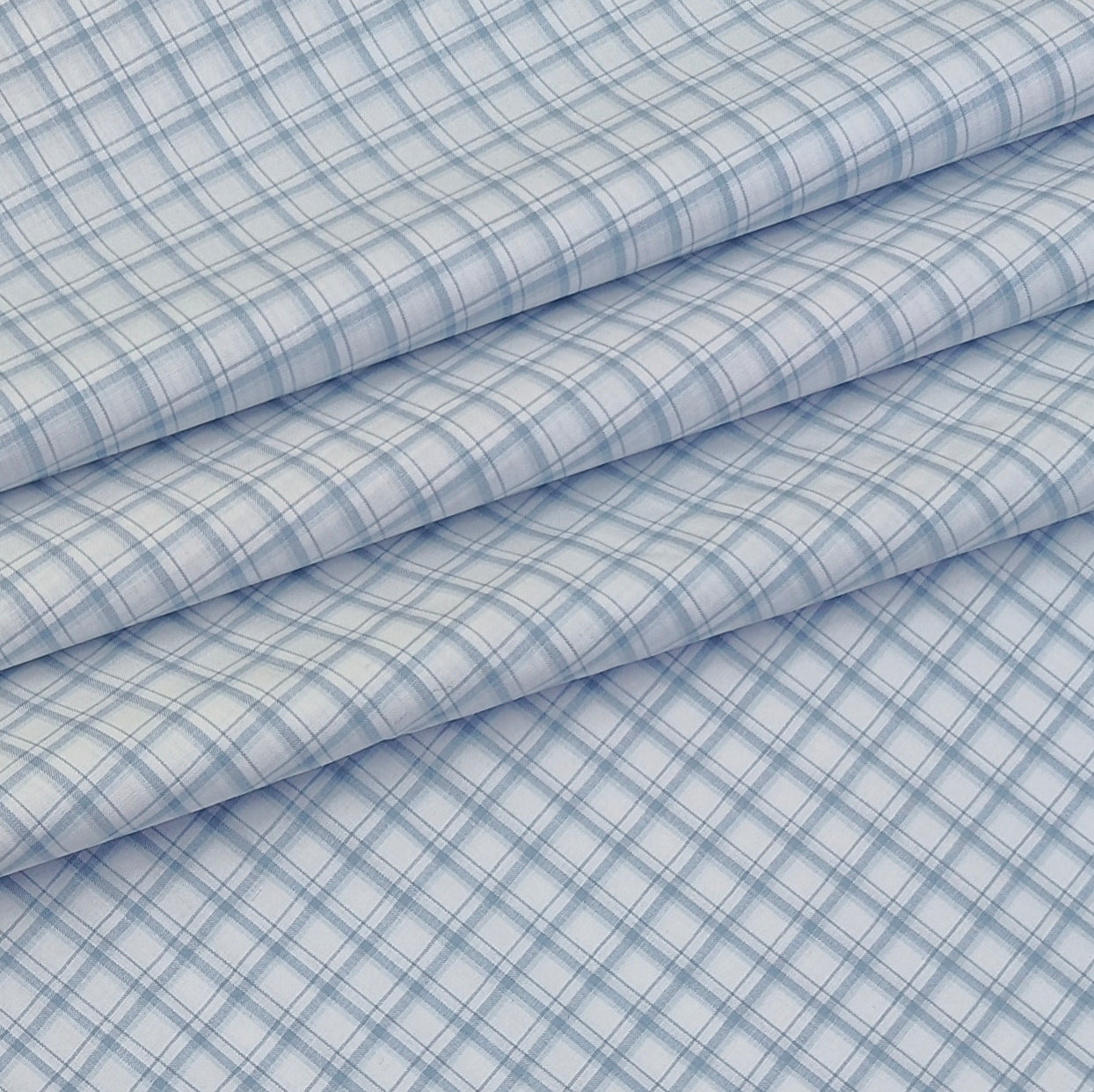 Shirt Fabric Soktas Finest 80s Giza Cotton Windowpane Check Colour Light Blue N White
